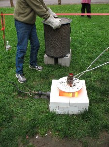 The fired pot--headed for reduction in wood chips. 
